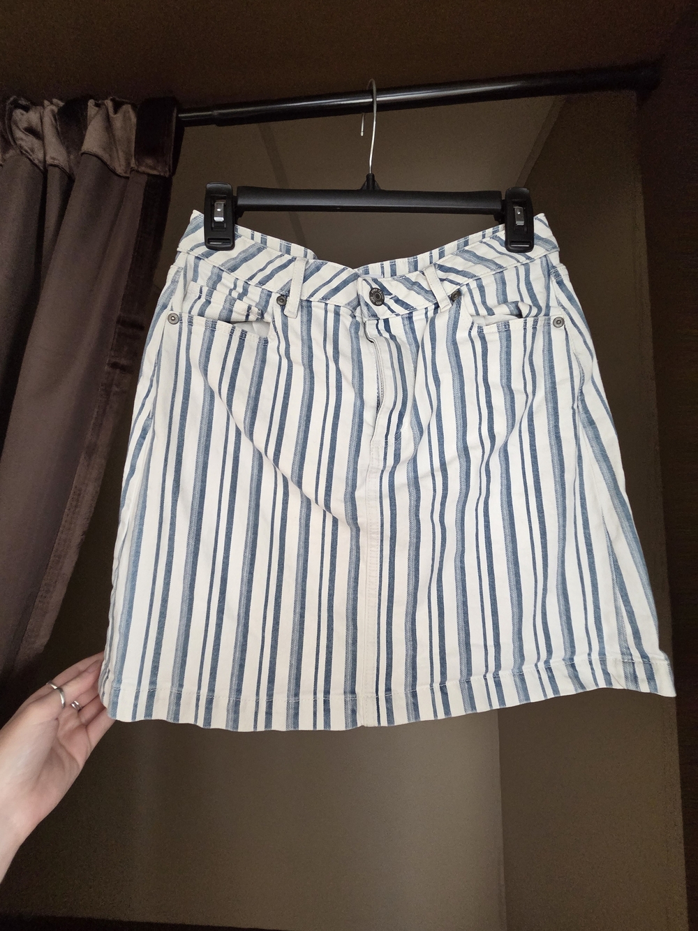 LOFT Blue Striped Denim Mini Skirt
